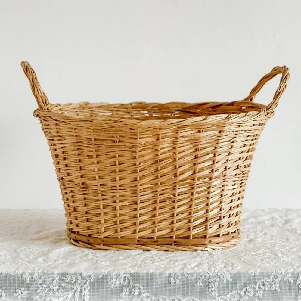 Vintage Basket with Wood Bottom and Nails
